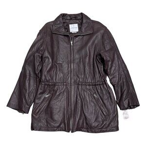 ANDREW MARC LEATHER Luxury Designer Brown Business Casual Coat Womens Large